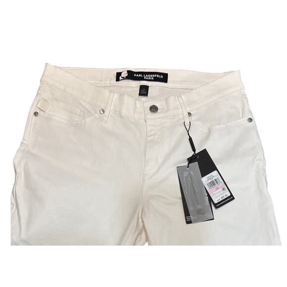 Karl Lagerfeld White Skinny Jeans Mid Rise Women’s 10 Ankle Raw Hem NWT - Picture 10 of 14